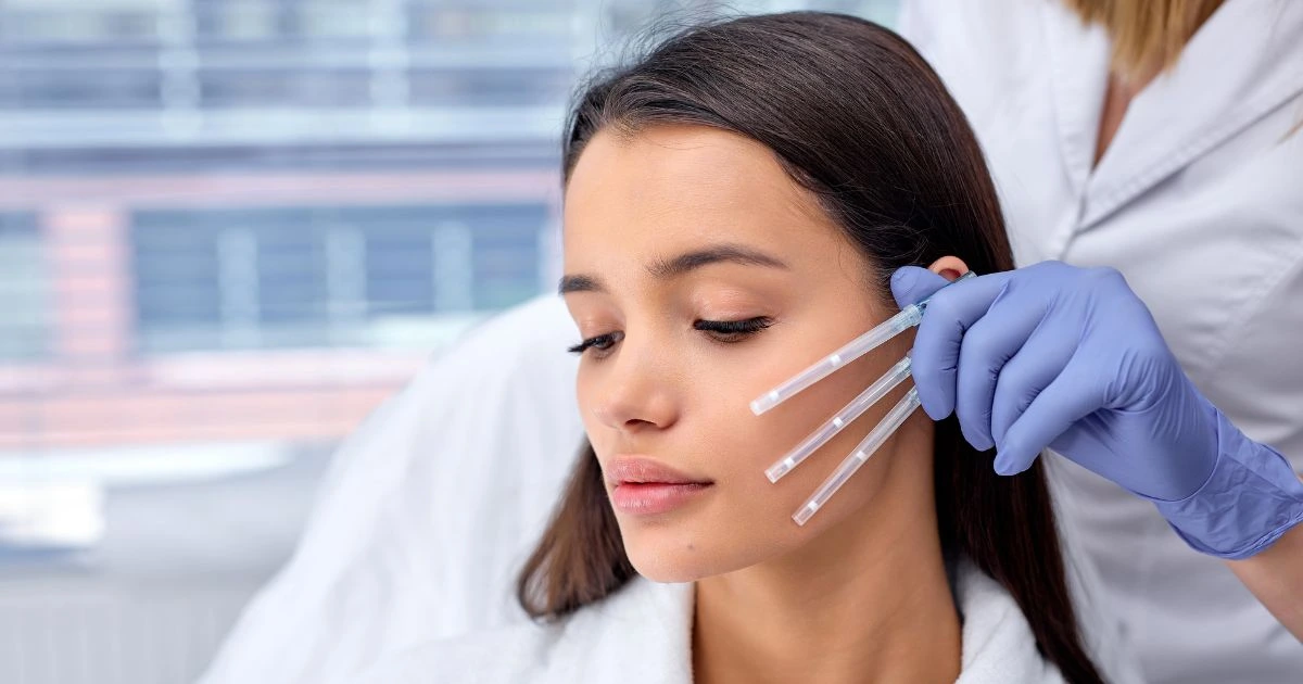 A Beverly Hills patient receiving smooth threads for neck crepiness to improve skin resilience and texture.